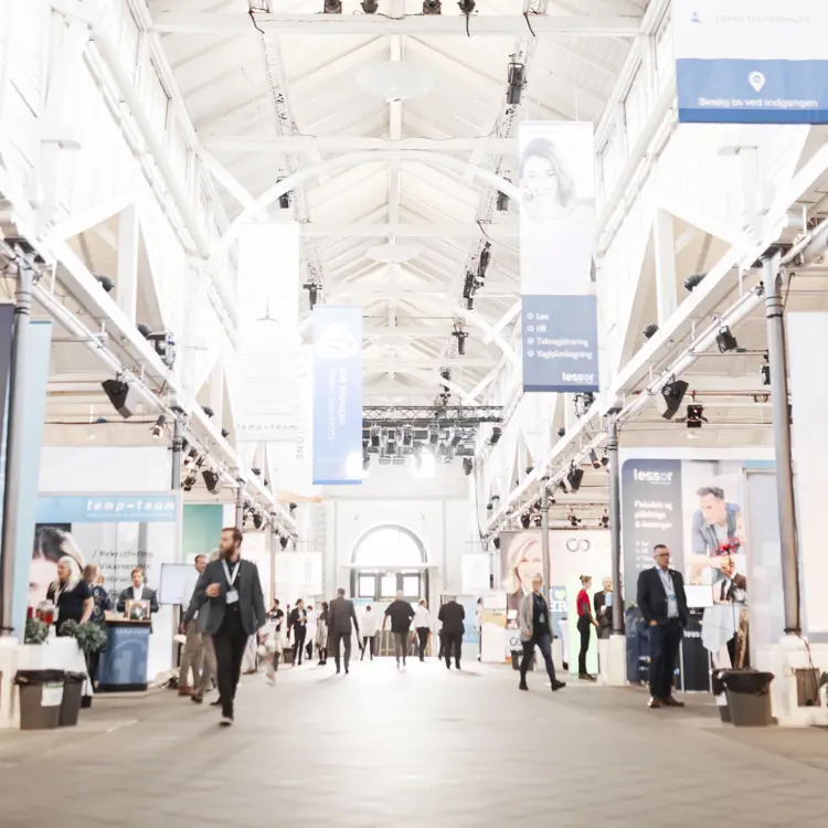 Øksnehallen during a fair with people walking around