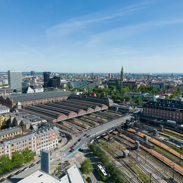 The city view with a drone shot over DGI Byen