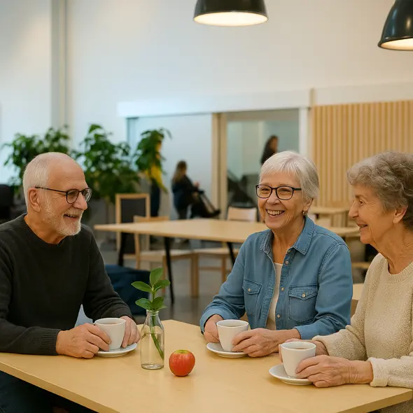 aktive seniorer i cafeen